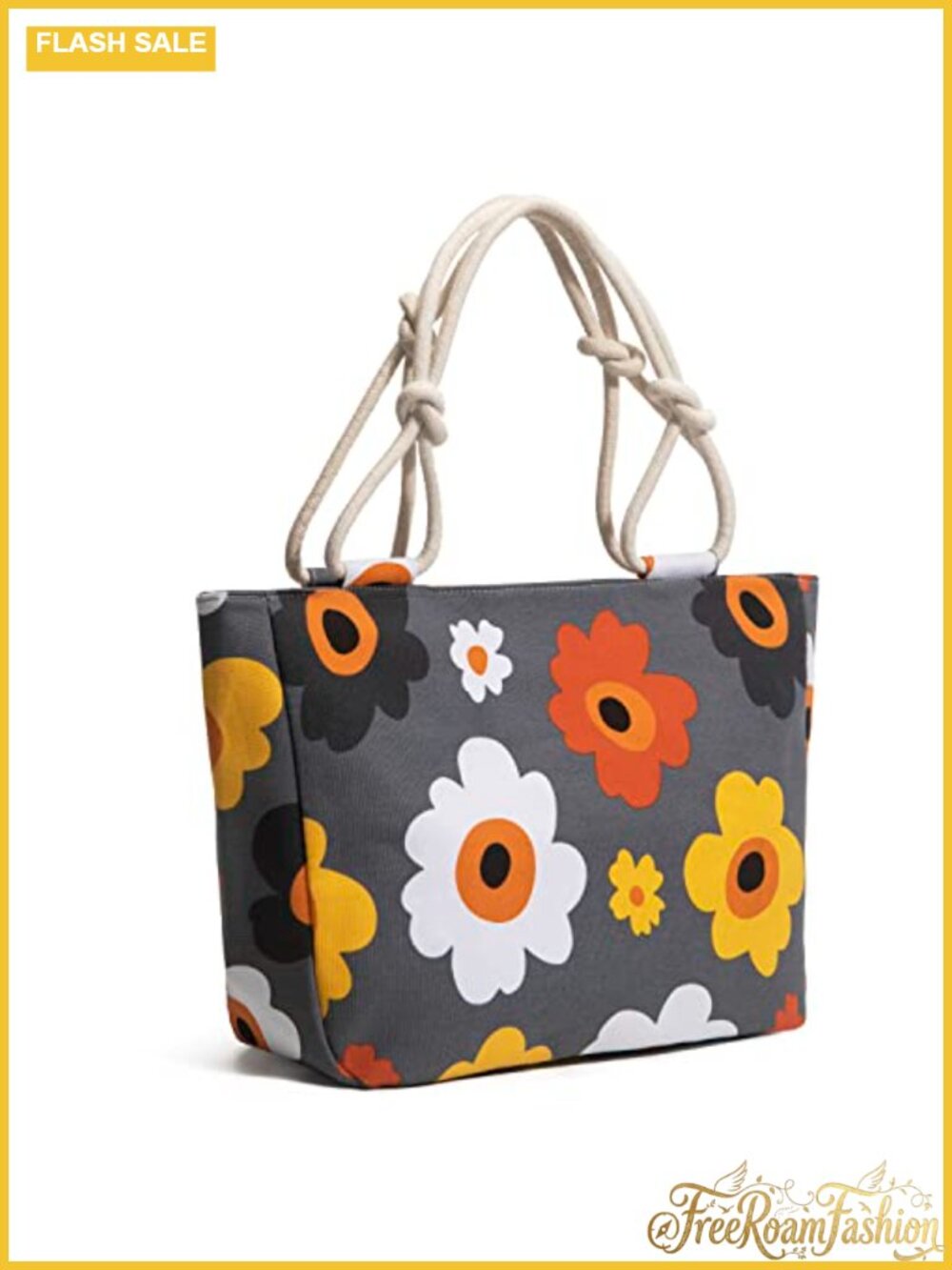 Large Canvas Tote Bag Floral Print Shoulder Bag Zip Travel Gym Beach